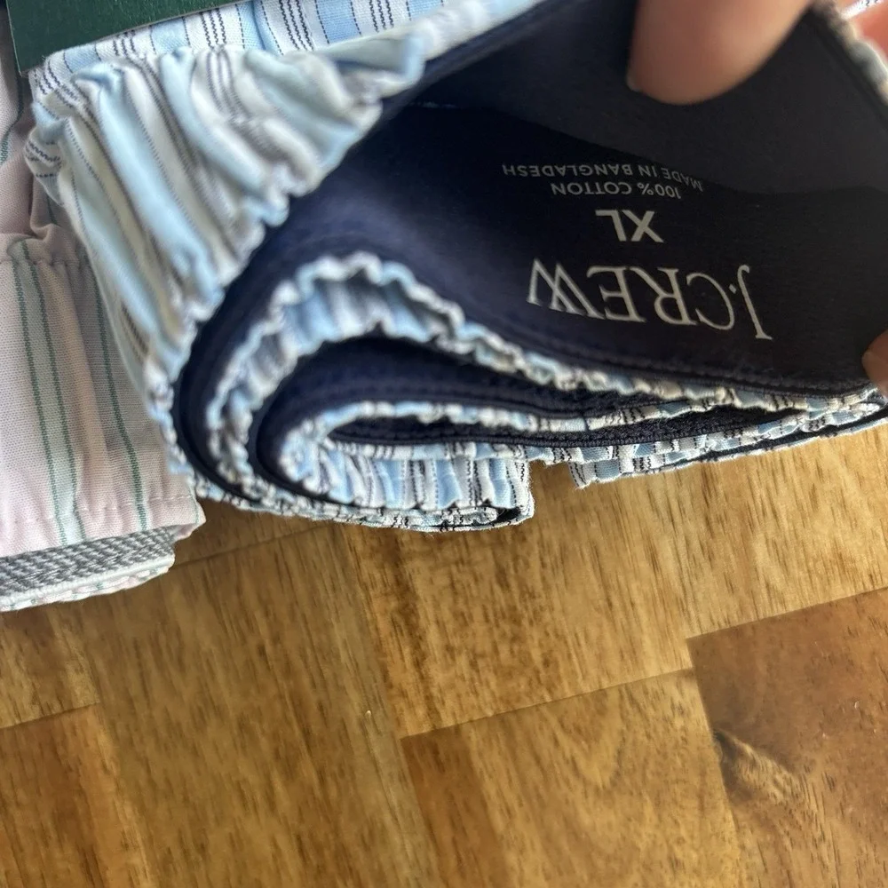 NWT Lot of 2 J Crew Woven Boxers Mens XL Underwear Blue / Pink  Striped Cotton